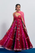 Magenta embroidered anarkali dupatta set.