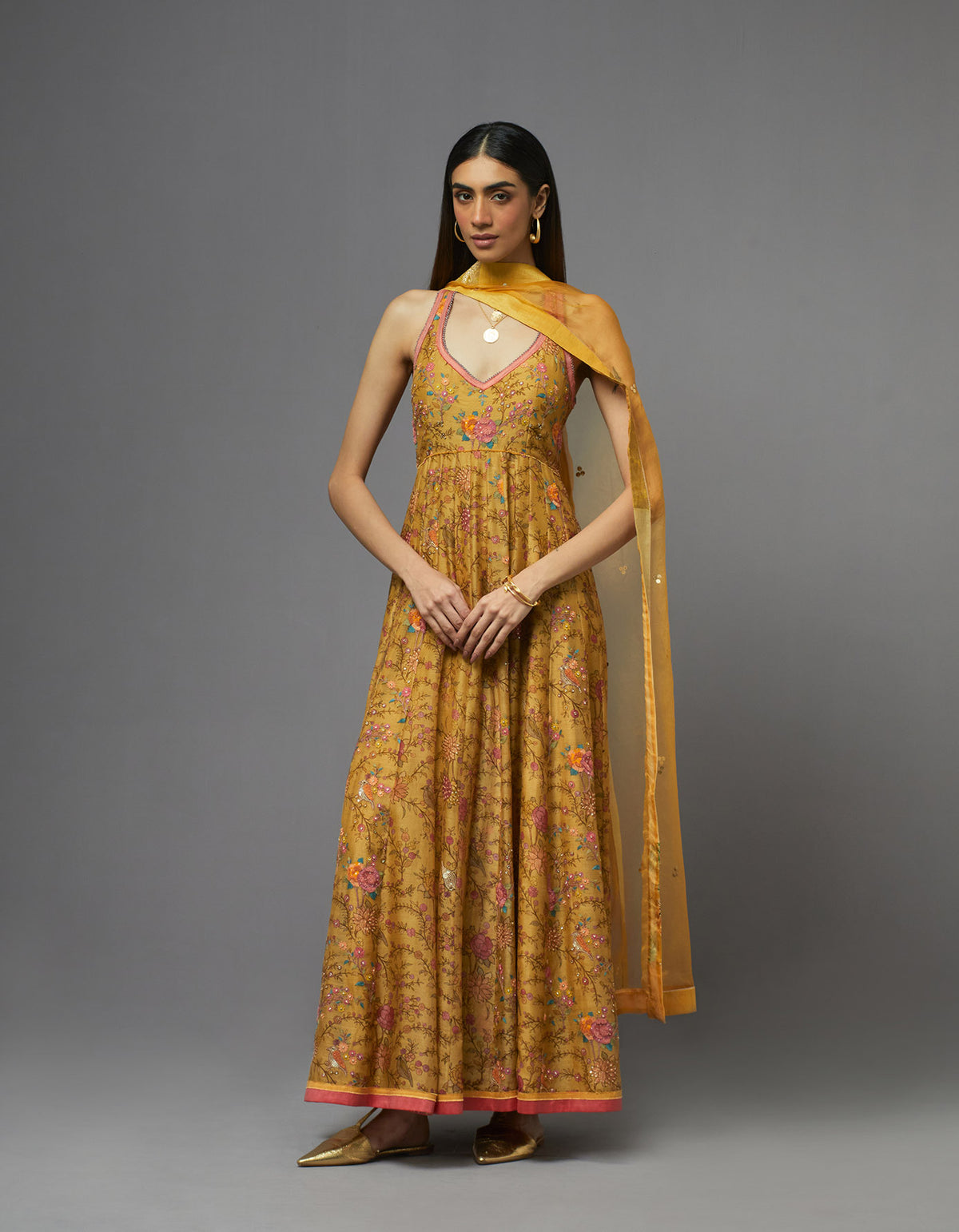 Yellow Printed Anarkali