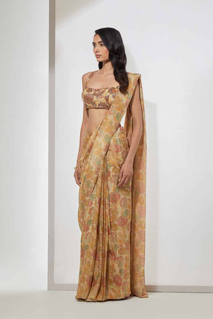 Golden Meadow Sequin Saree Set