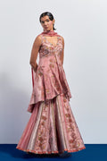 Blush pink embroidered peplum sharara set