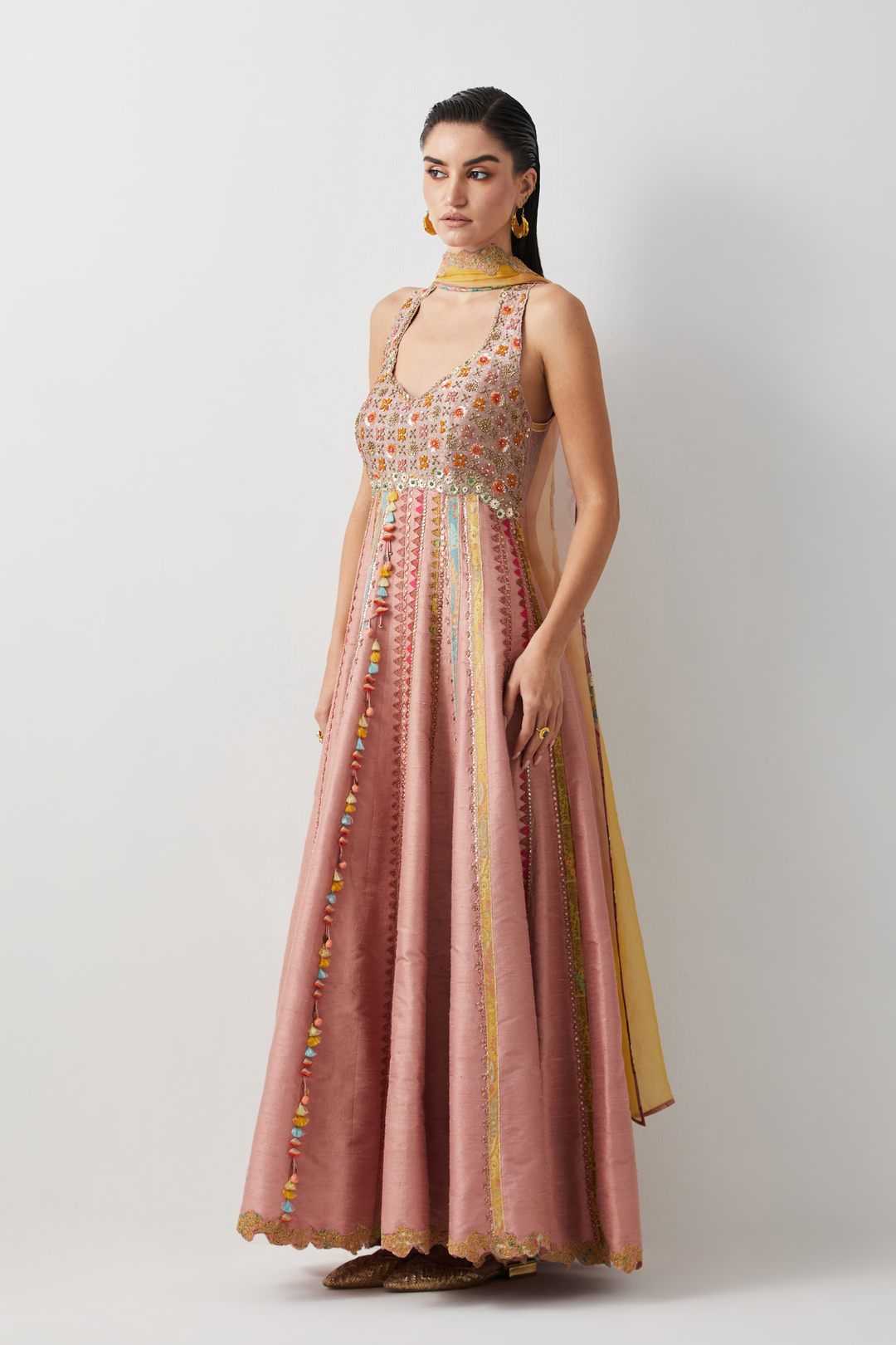 Rose Pink Silk Embroidered Anarkali Set