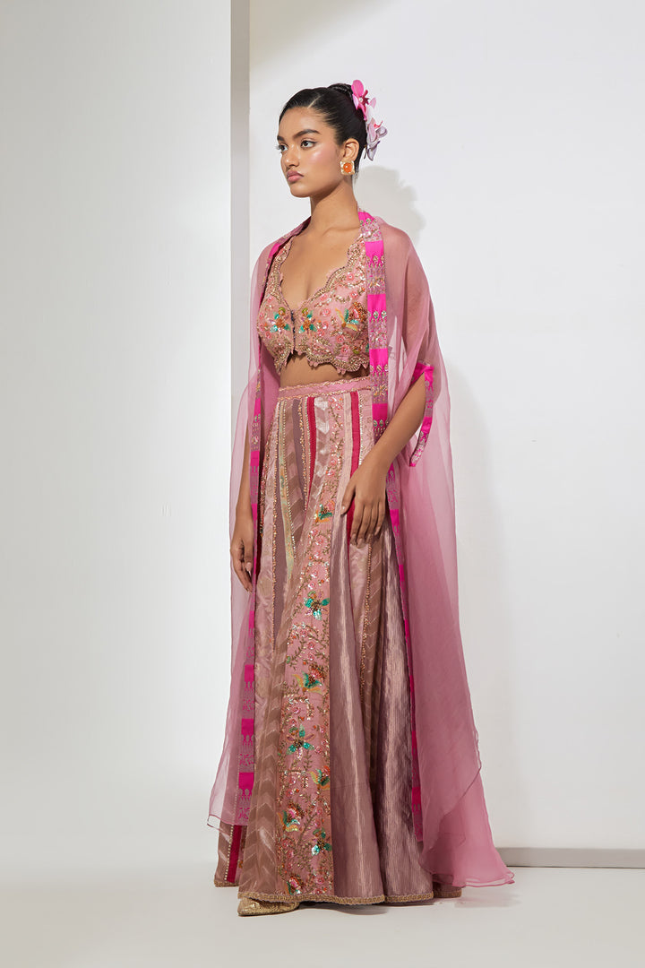 Mauve Embroidered Sharara Set with Organza Dupatta