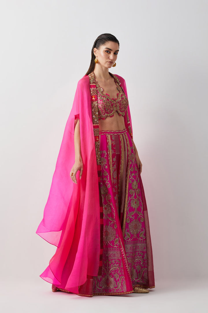 Diva Pink Hand Embroidered Cape Set