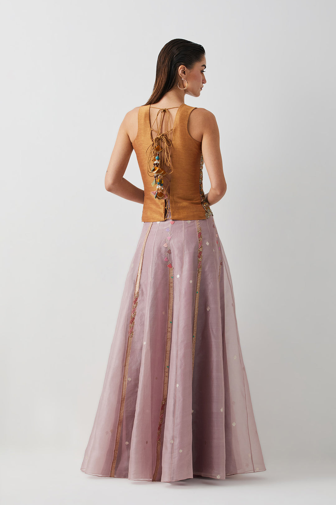 Lavender Ombre embroidered corset skirt set