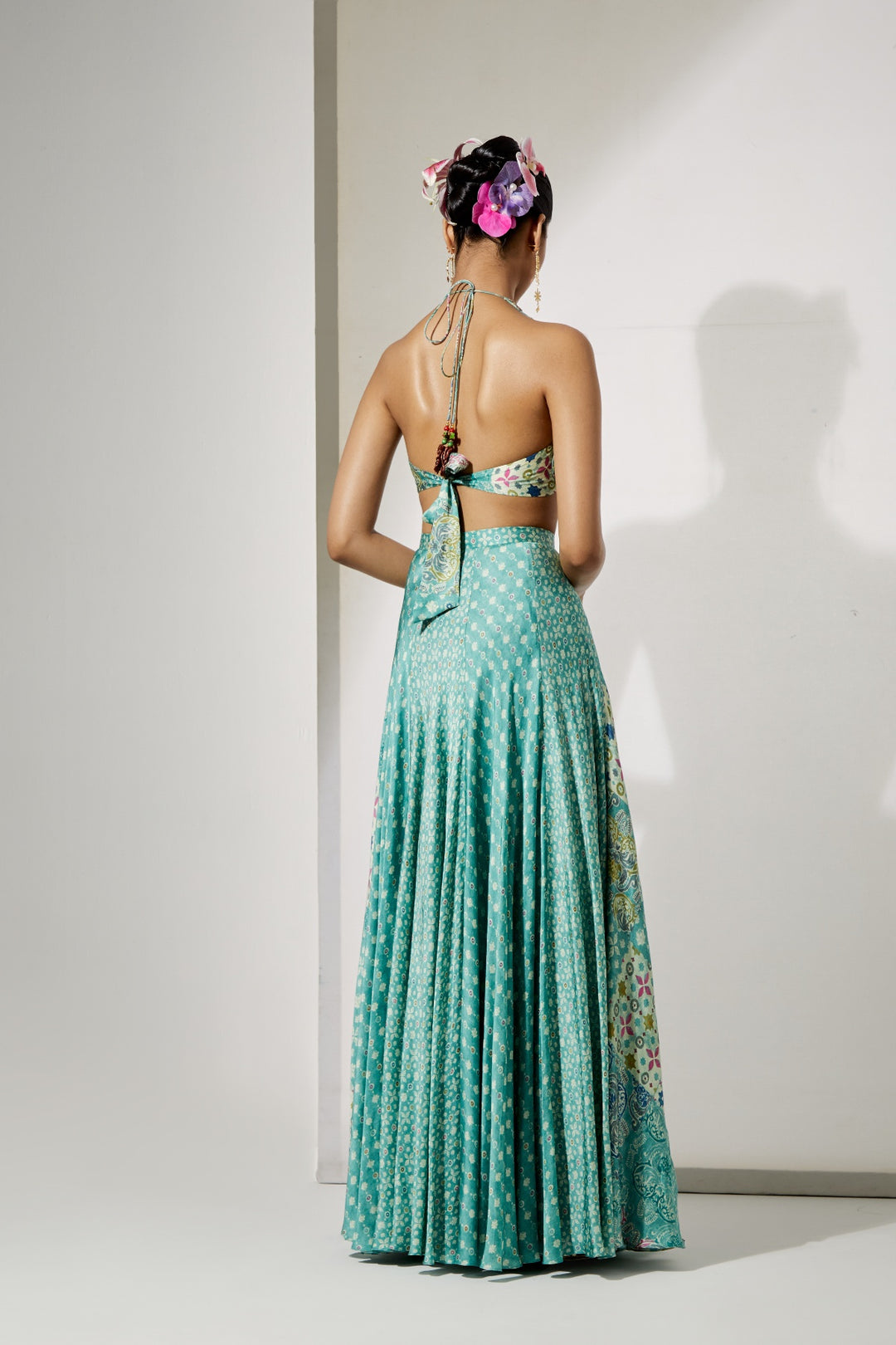 Aqua Bloom Halter Blouse &amp; Skirt Set