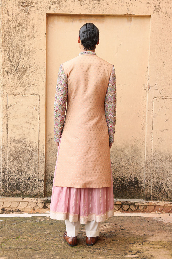 Textured sherwani with layered kurta