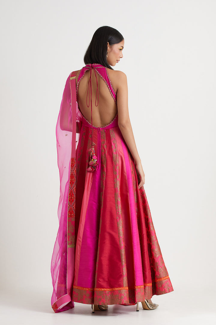Pink embroidered anarkali gown with dupatta