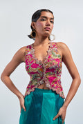 Fuchsia Pink Floral Embroidered Corset