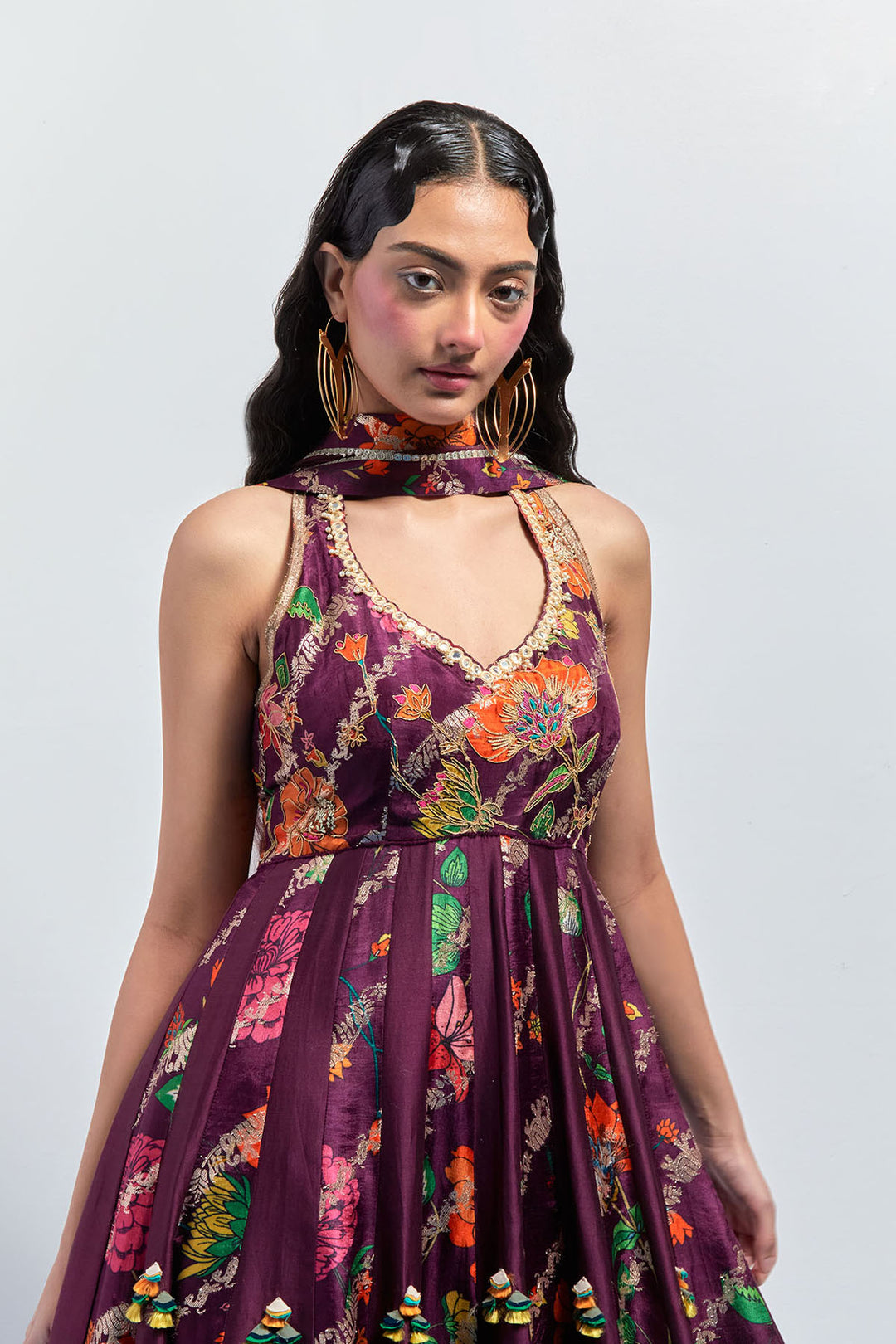 Wine multicolour anarkali set