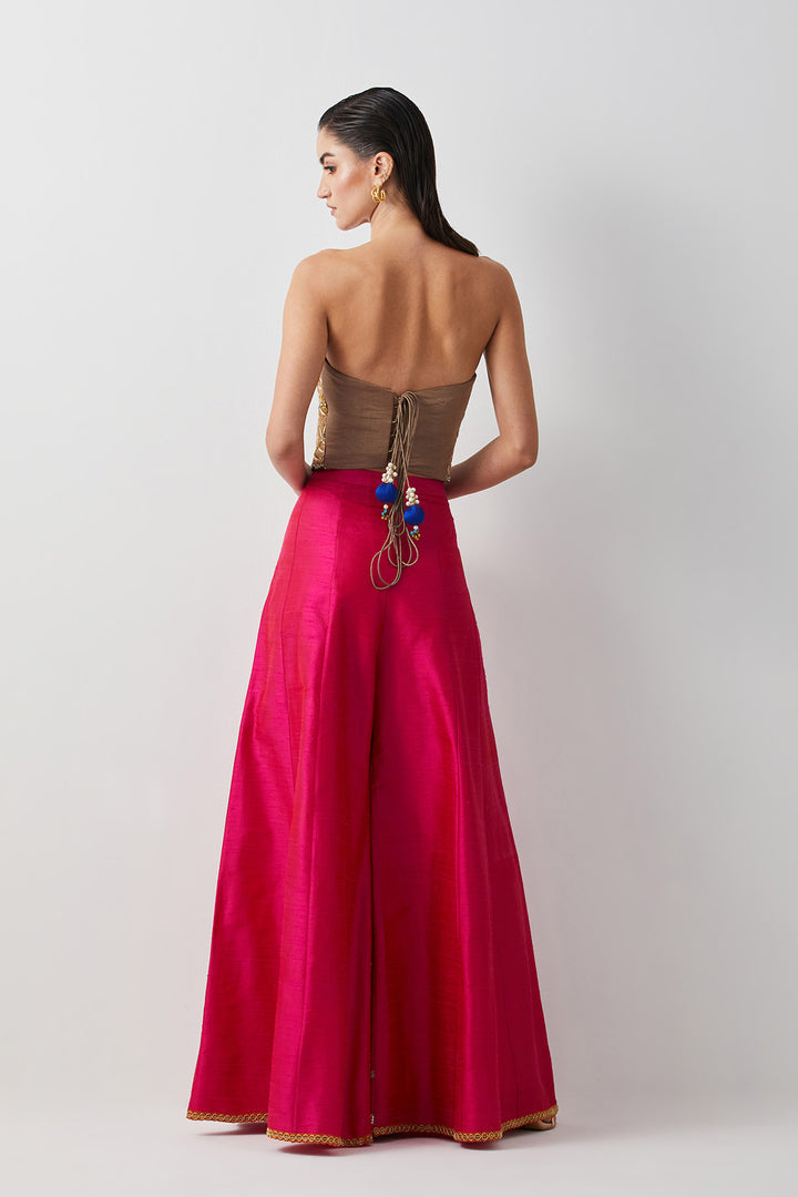 Hot Pink embroidered corset plazzo set