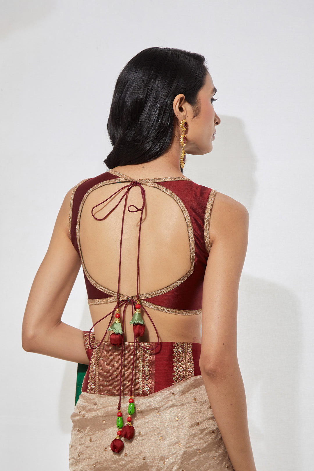 Ivory Tissue Saree with Multicolour Hand-Embellished Blouse