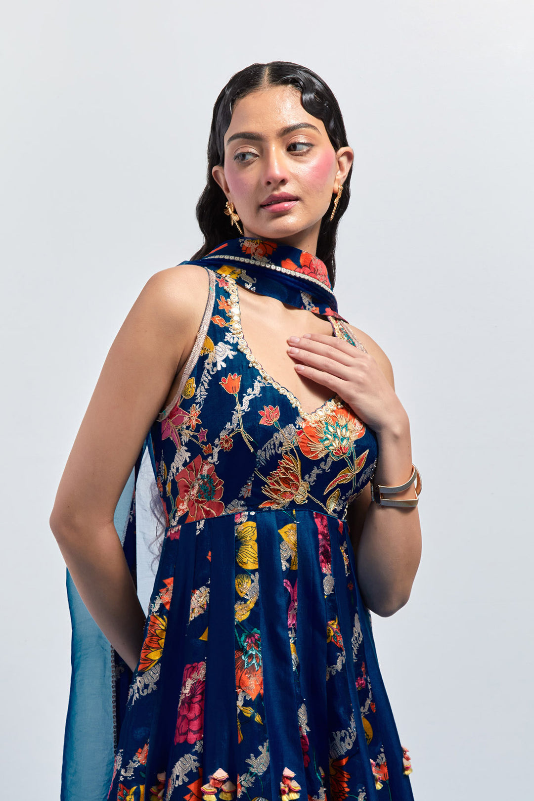 Royal blue multicolour anarkali set