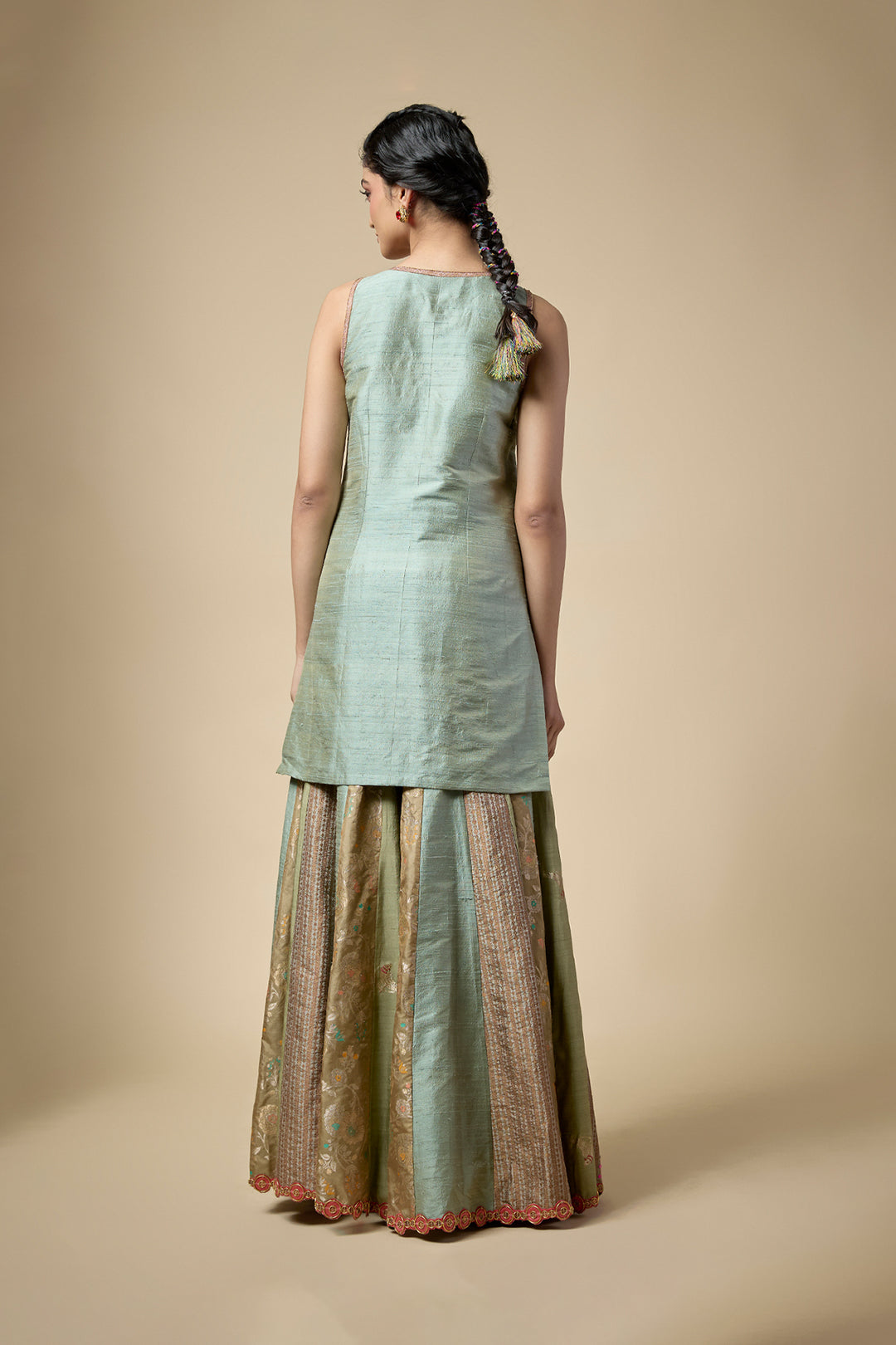 Sage Green Embroidered Jacket Set with Sharara &amp; Organza Dupatta