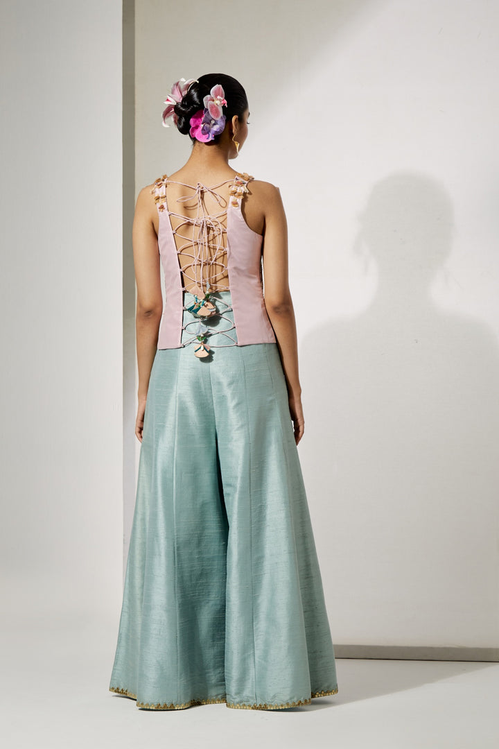 Powder Blue Embroidered Corset &amp; Sharara Set