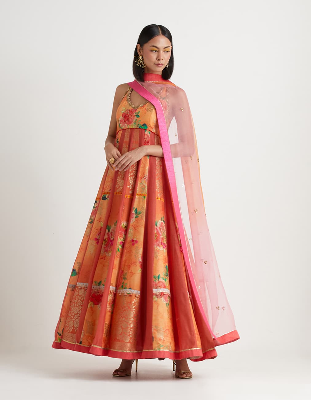 Orange Anarkali Set