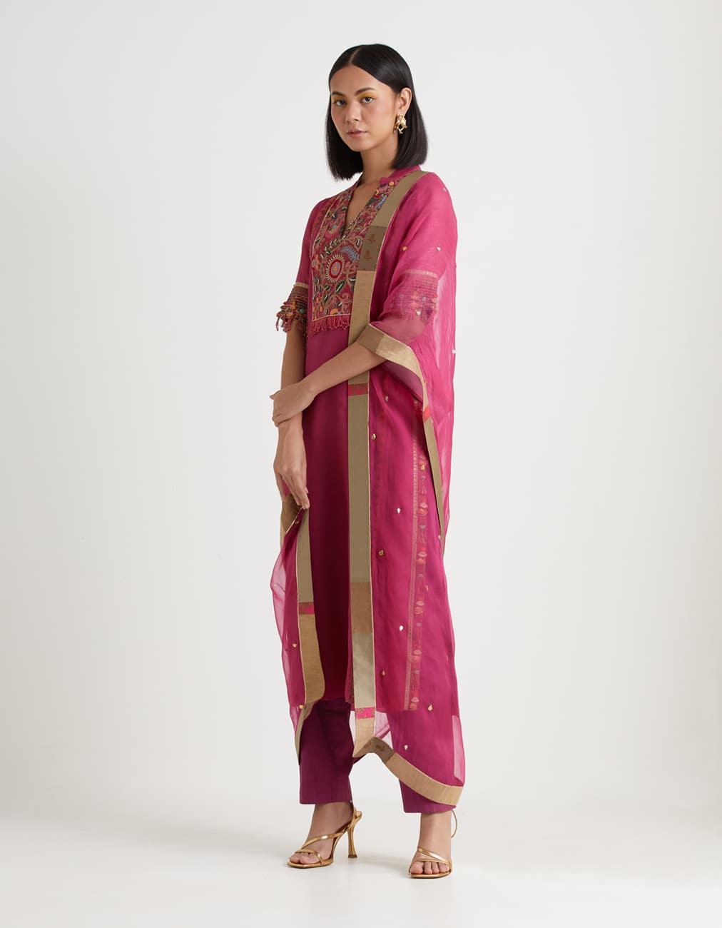 Wine Straight Organza Kurta