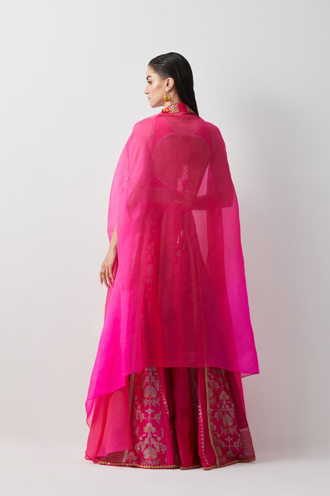 Diva Pink Hand Embroidered Cape Set