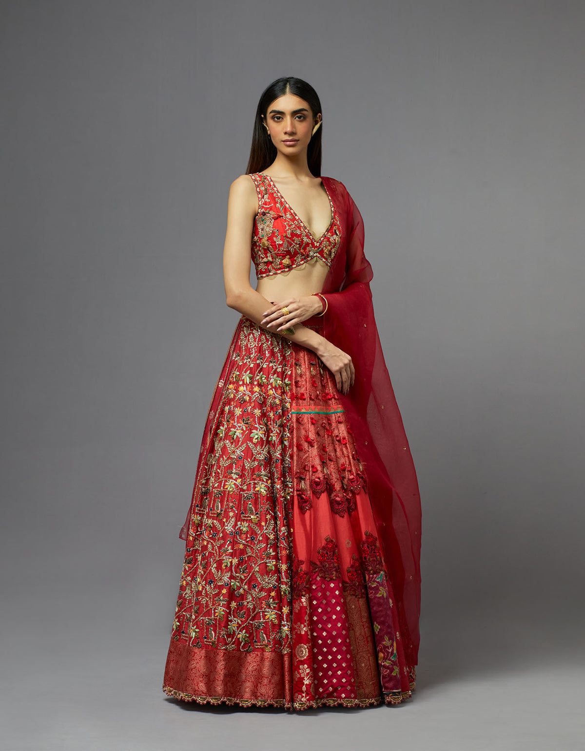 Red Embroidered Lehenga Set