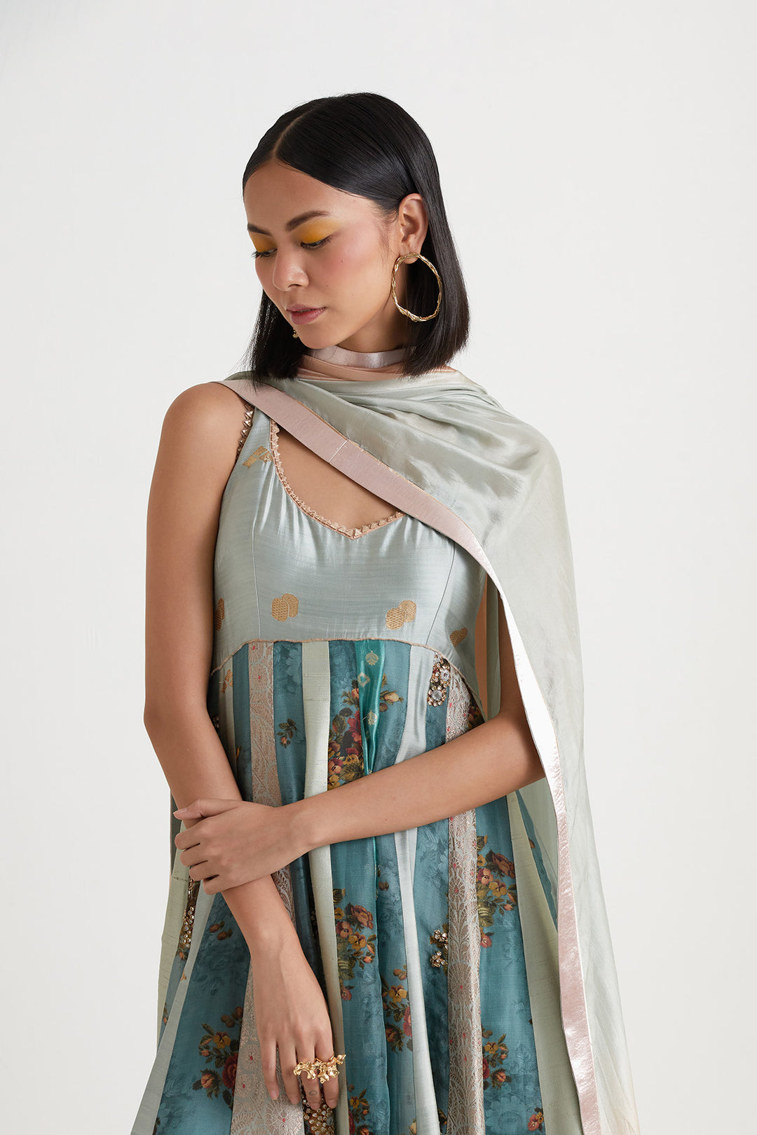 Blue embroidered anarkali gown with dupatta