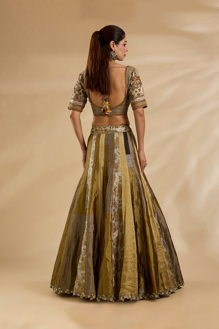 Bronze tissue Lehenga Set with Embroidered Blouse | RTS