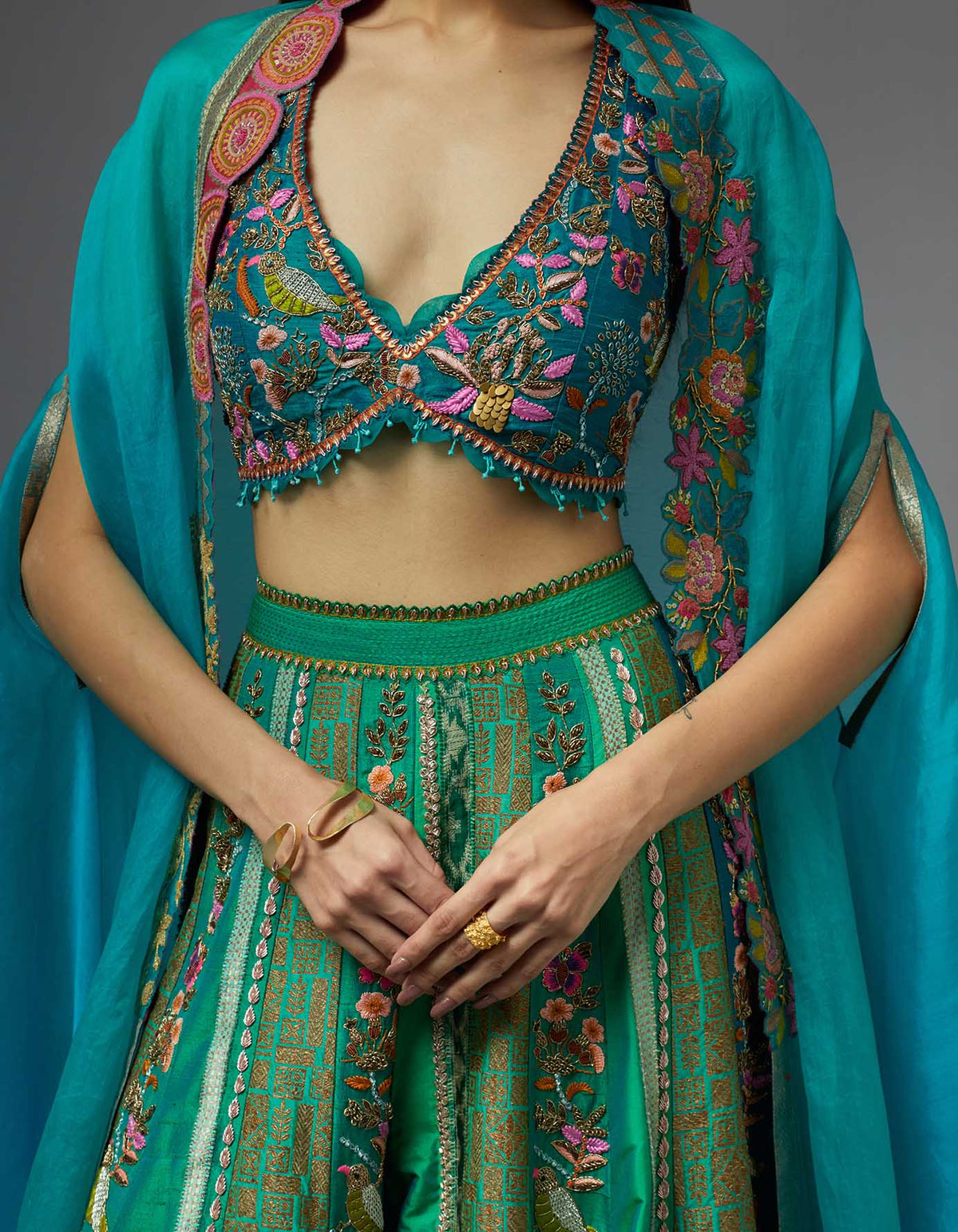 Turquoise and Green Sharara Set