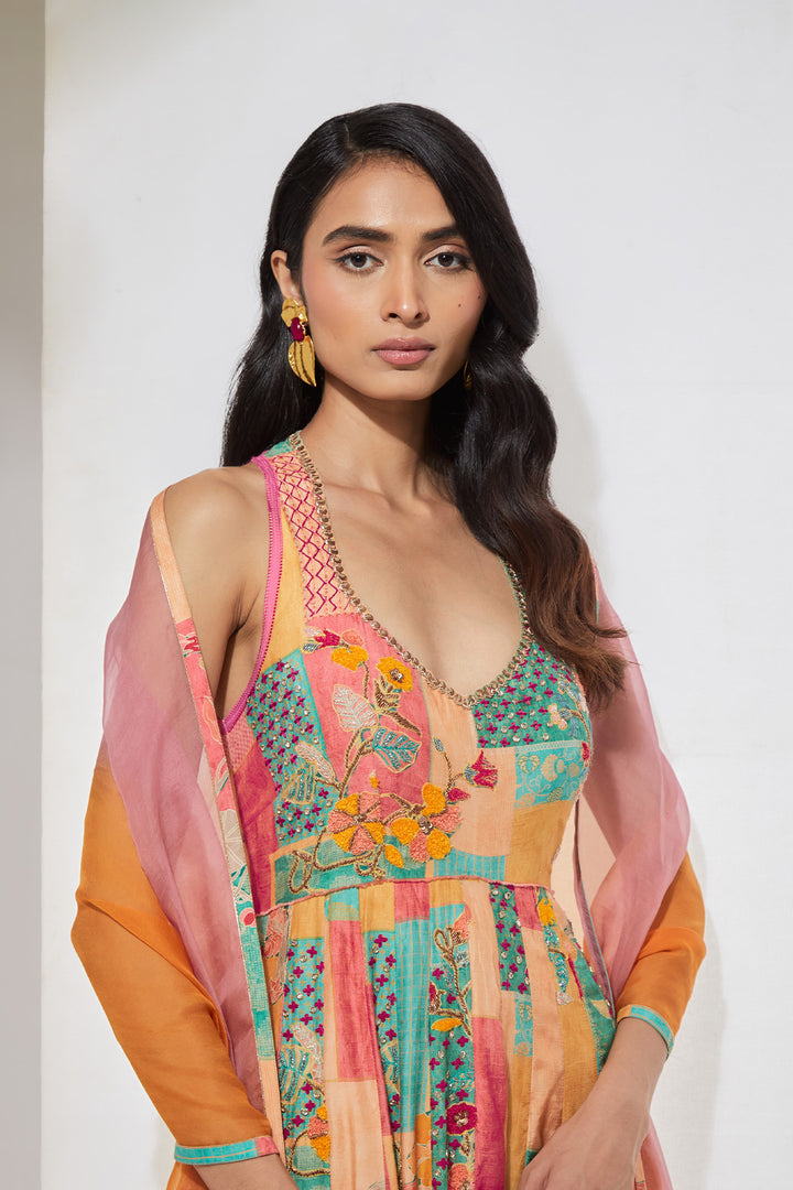 Pastel Floral Printed Anarkali Set