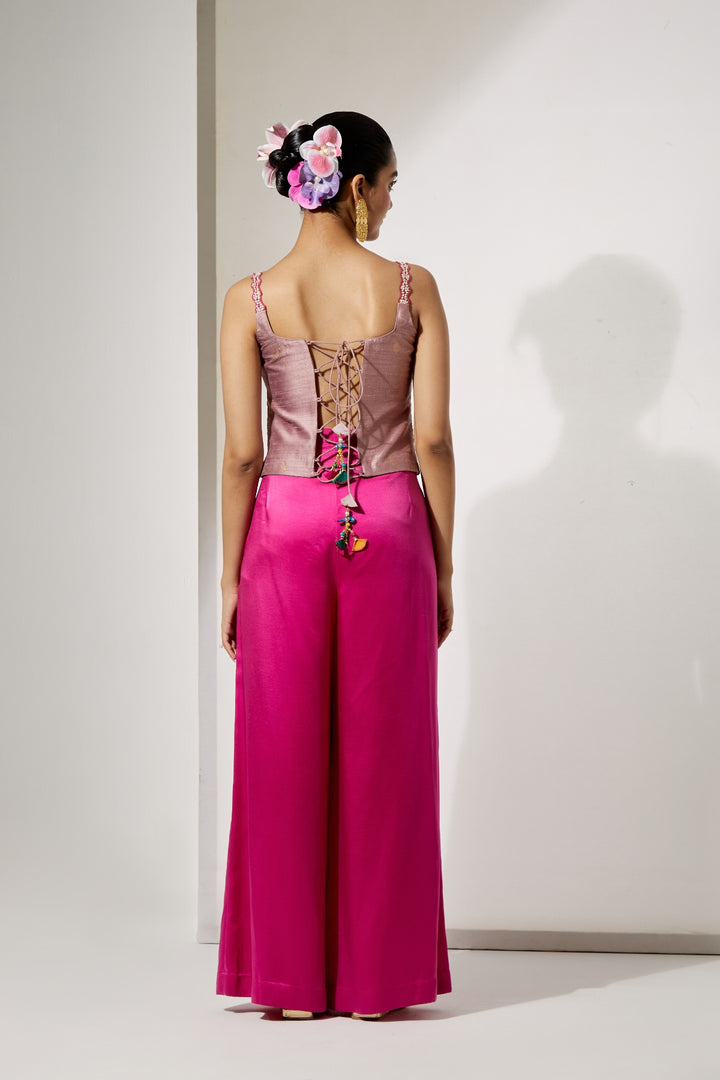Fuchsia Embroidered Corset &amp; Palazzo Set