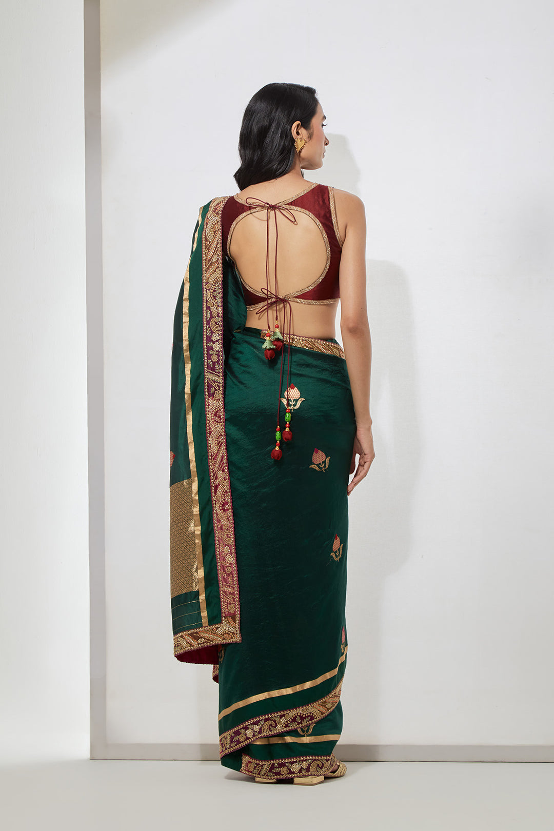 Emerald Green Embroidered Saree With Heavy Zardozi Blouse