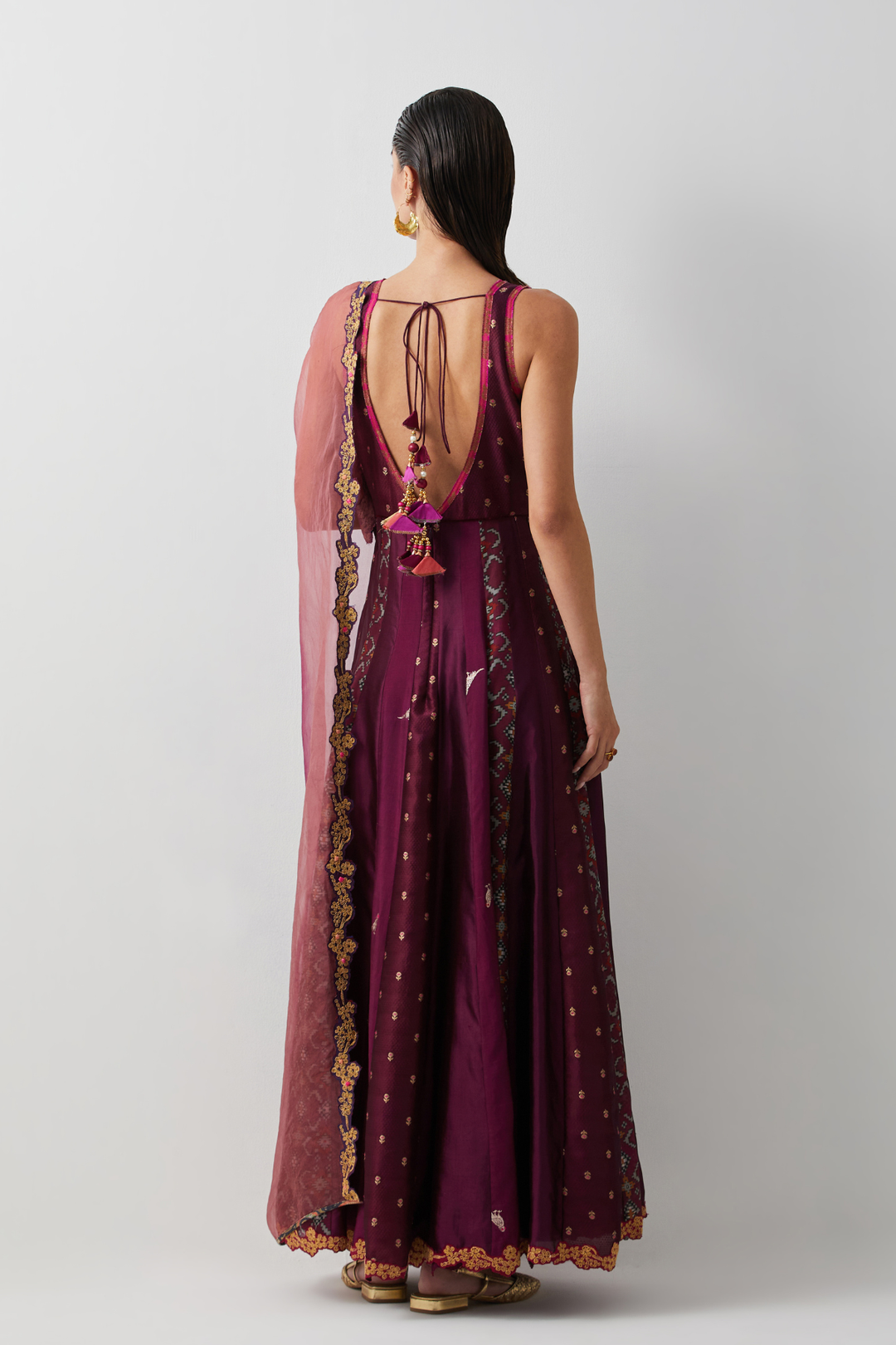 Wine Silk Embroidered Anarkali Set