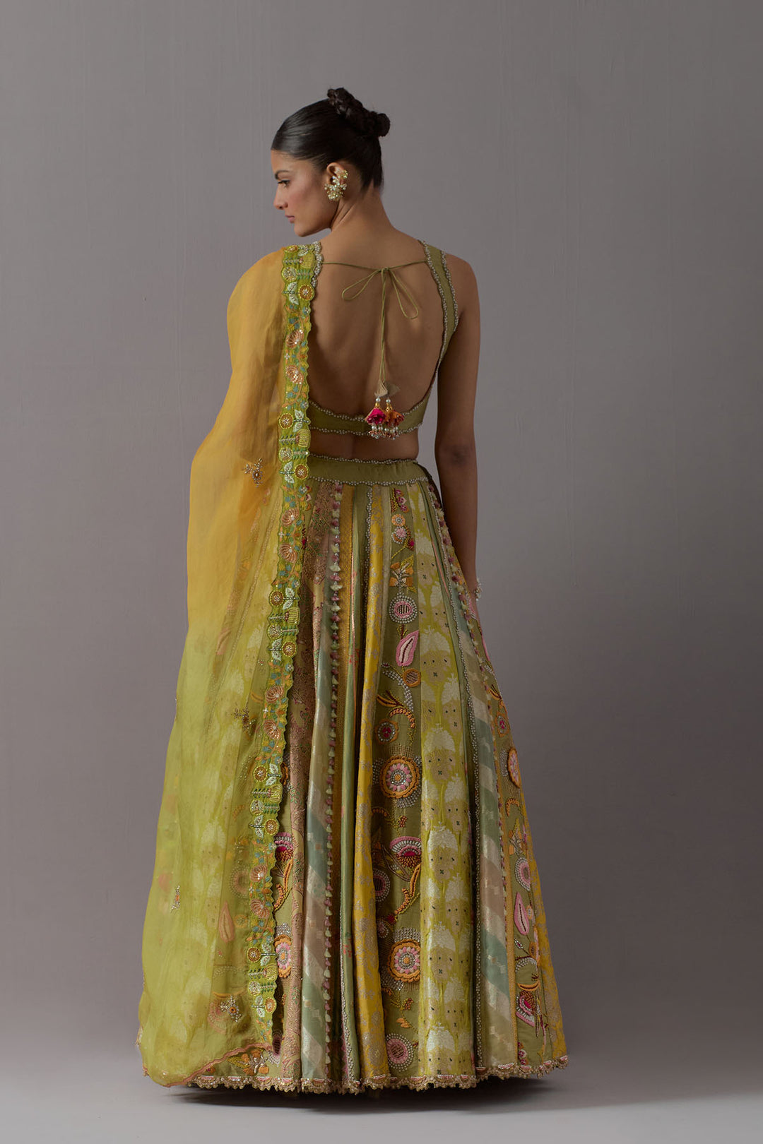 Lime green embroidered lehenga choli with dupatta