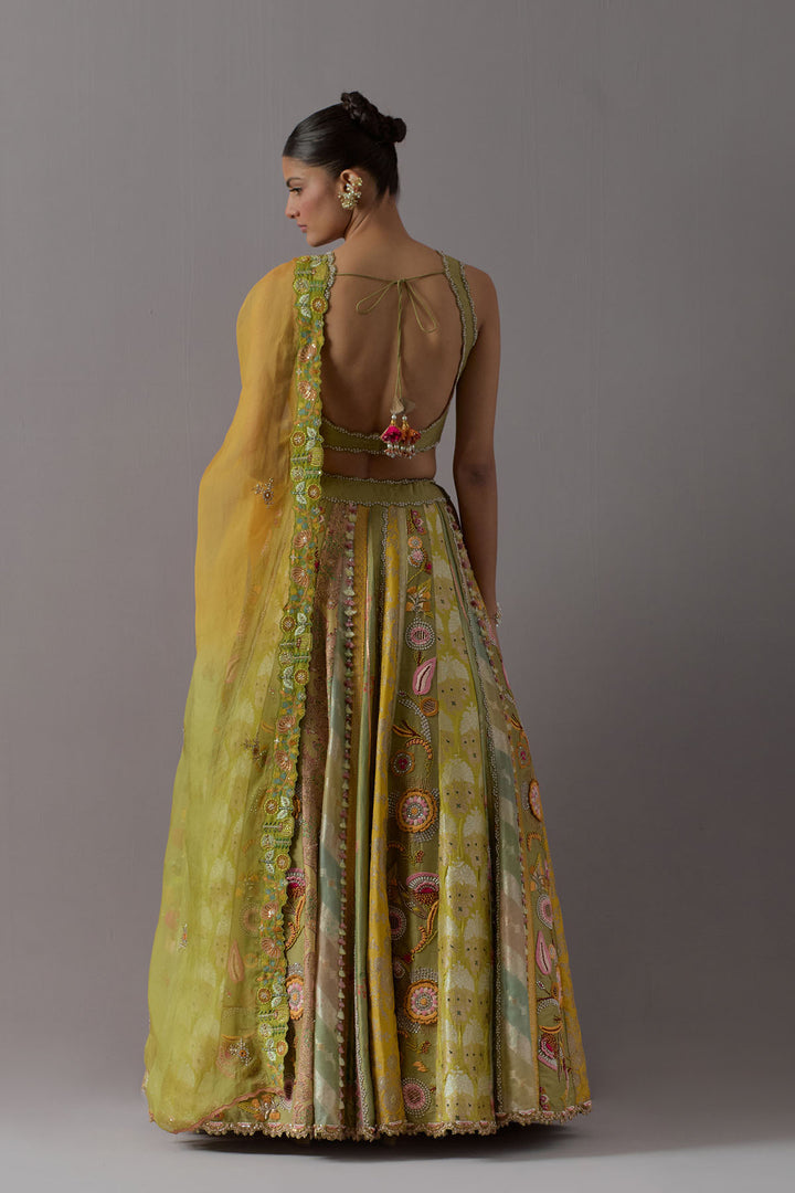 Lime green embroidered lehenga choli with dupatta