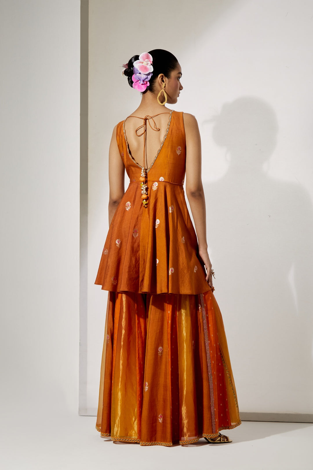 Rust Bloom Peplum Sharara Set