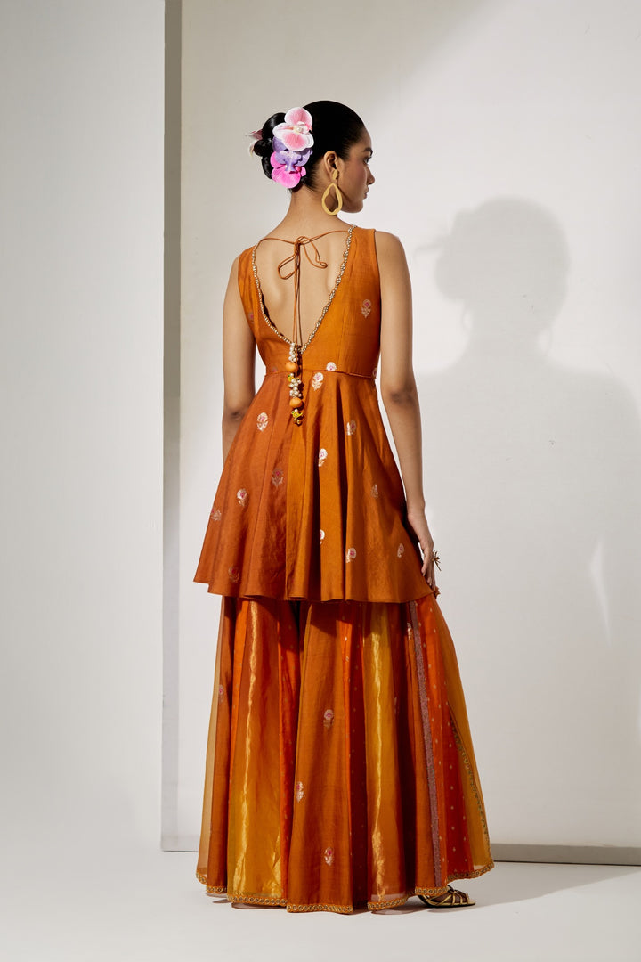 Rust Bloom Peplum Sharara Set