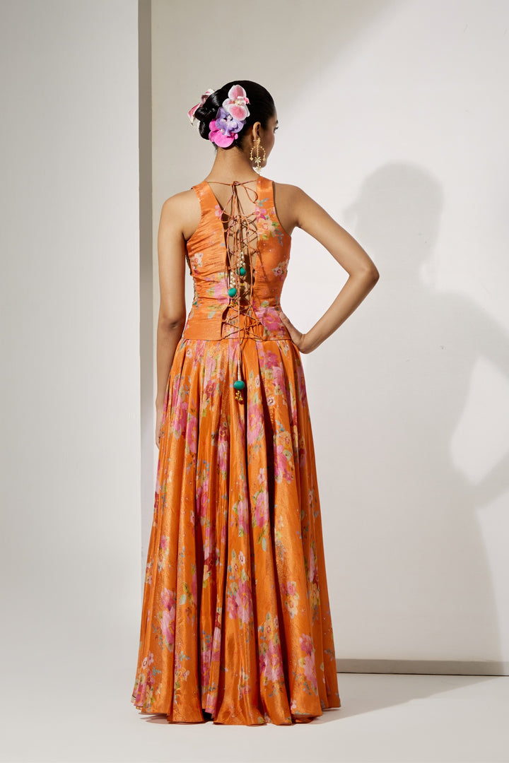 Orange Corset Skirt Set