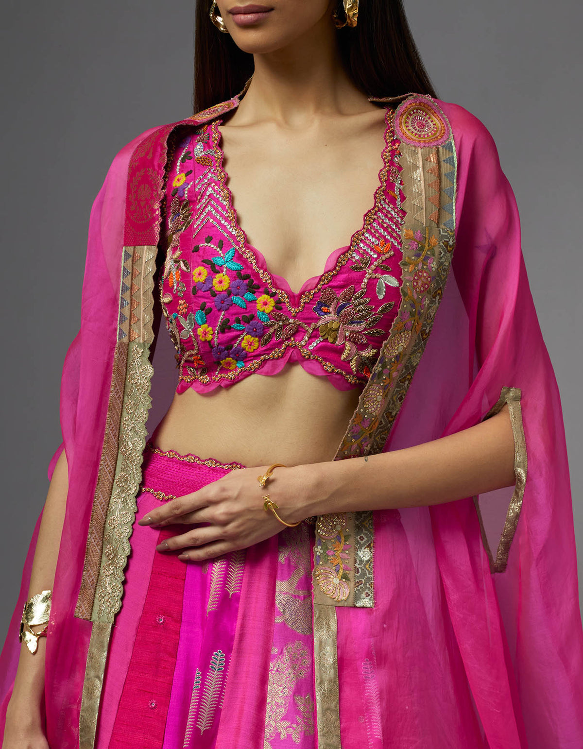 Fuchsia Cape and Silk Skirt Set