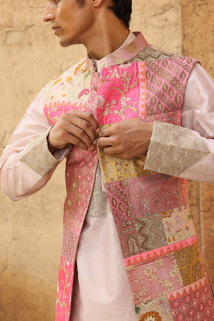 Blush Pink Silk Brocade Patchwork Bandi Set