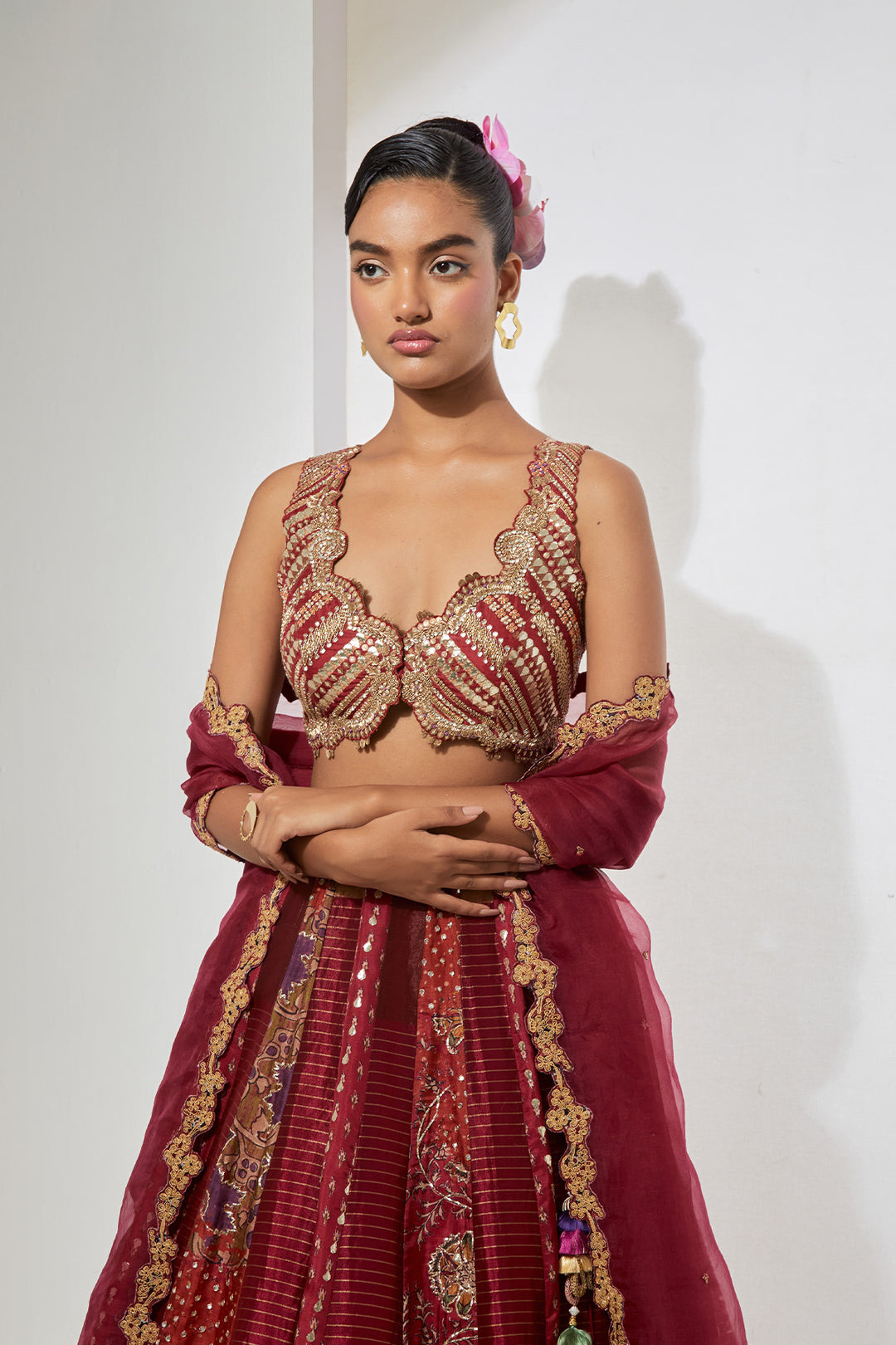 Rani Pink Banarasi Silk Lehenga Choli Set with Heavy Hand-Embroidered Blouse