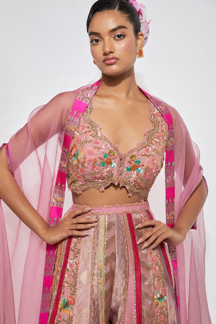 Mauve Embroidered Sharara Set with Organza Dupatta