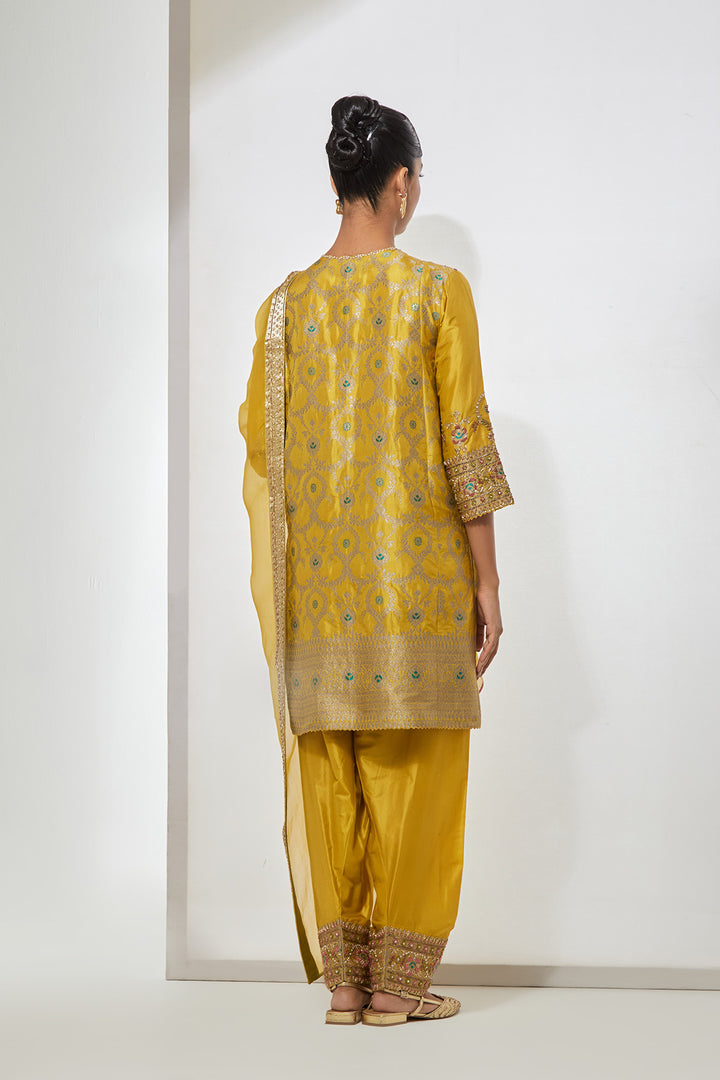 Mustard Embroidered Kurta Set with Dupatta