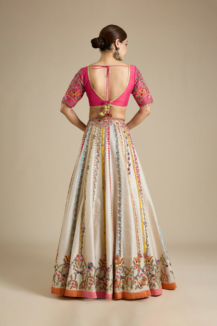 Ivory Embroidered Lehenga Set with Pink Organza Dupatta | RTS