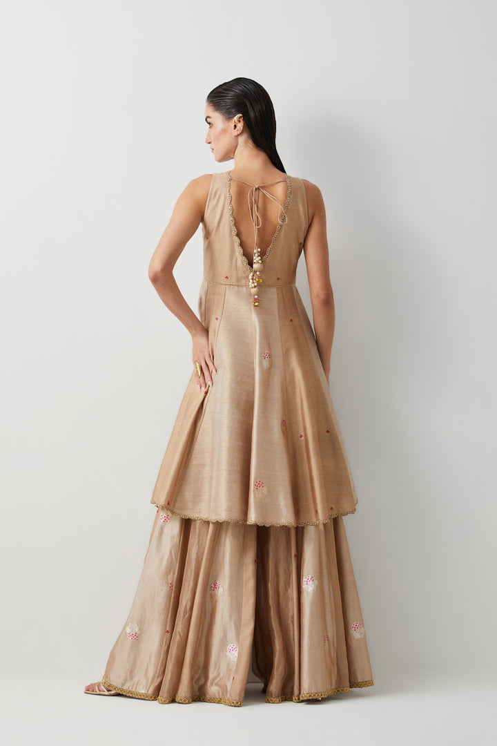 Ivory Silk Embroidered Peplum Sharara Set
