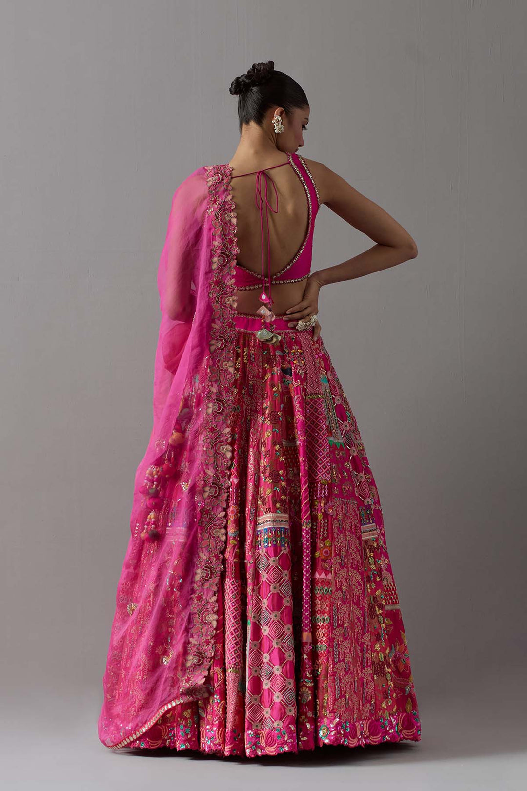 Hot pink embroidered lehenga choli with dupatta