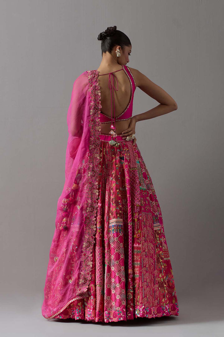 Hot pink embroidered lehenga choli with dupatta
