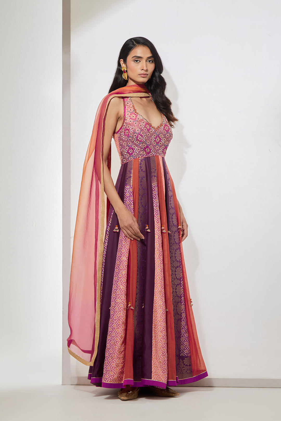 Fuchsia &amp; Purple Embellished Anarkali