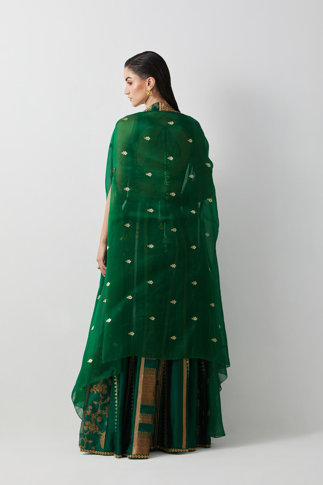 Emerald Green Hand Embroidered Cape Set