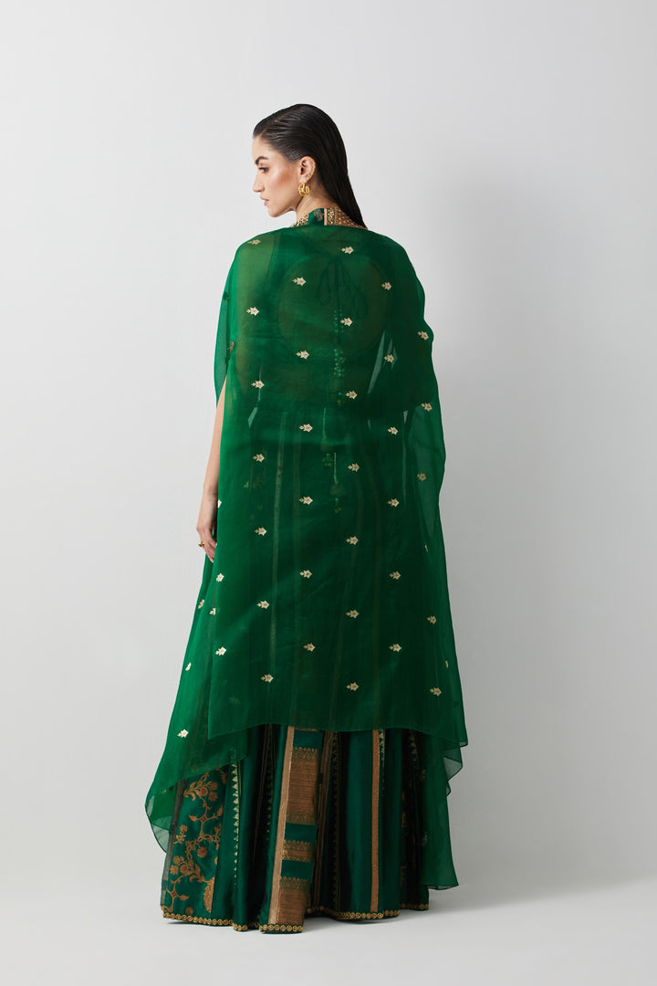 Emerald Green Hand Embroidered Cape Set