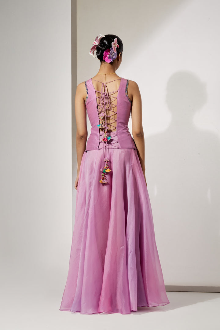 Lavender Embroidered Corset &amp; Organza Skirt Set