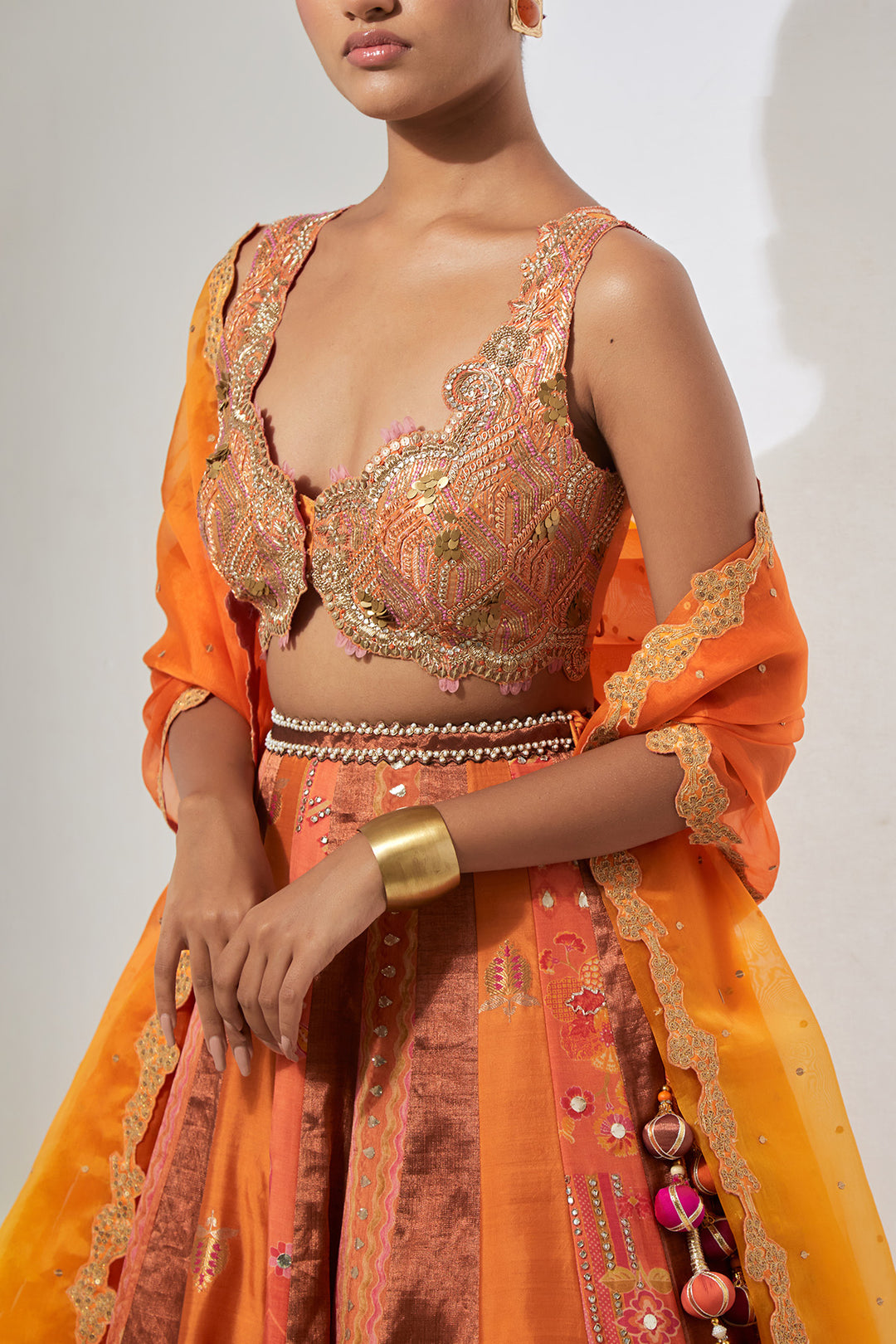 Sunset Orange Embroidered Lehenga Set with Dupatta
