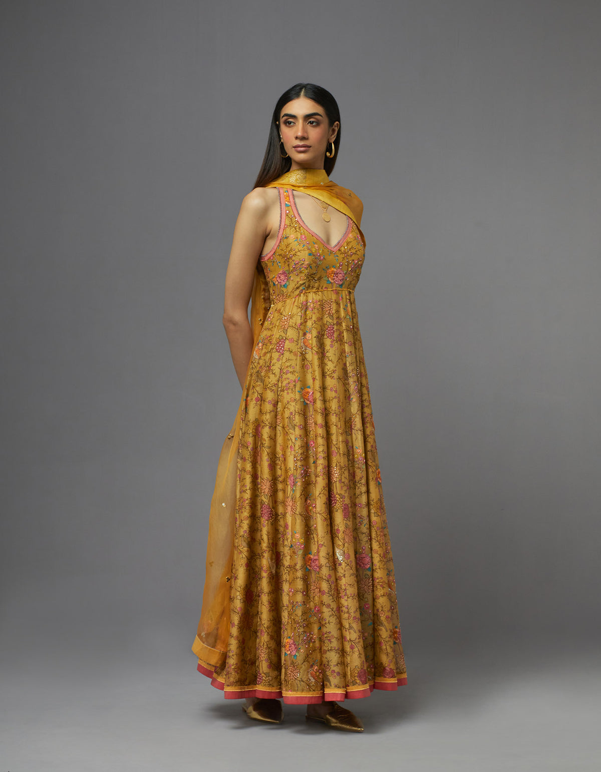 Yellow Printed Anarkali