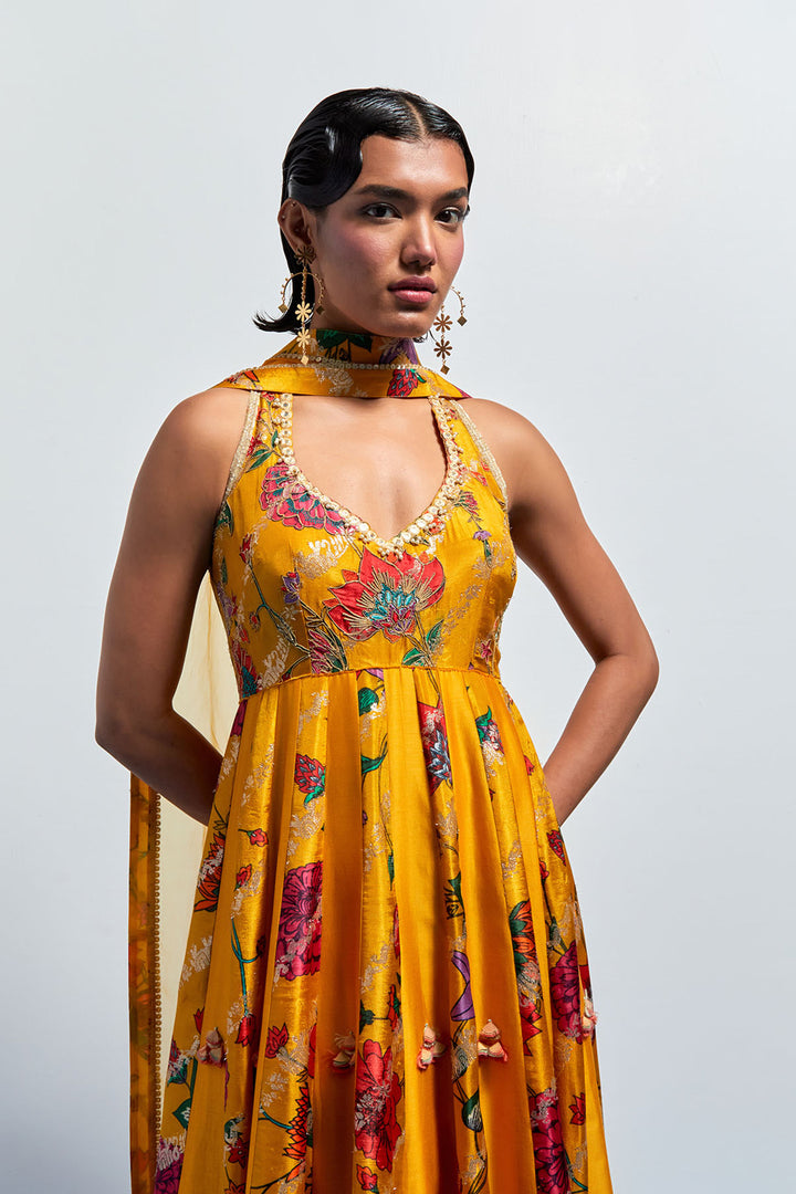 Mustard yellow anarkali set
